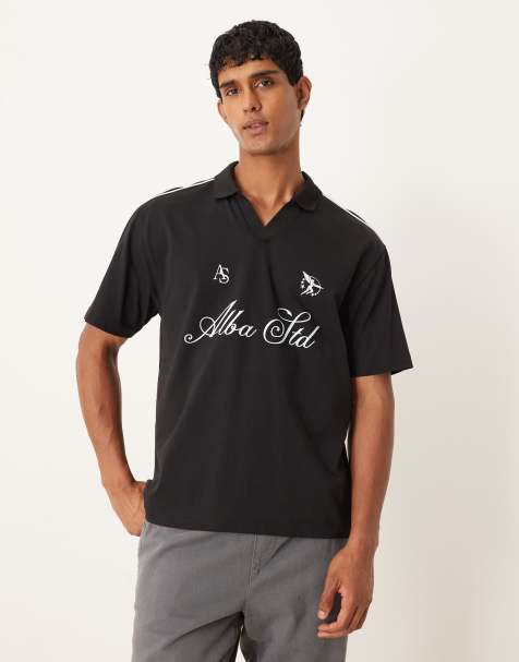 ASOS DESIGN relaxed heavyweight polo with print in black - view 1