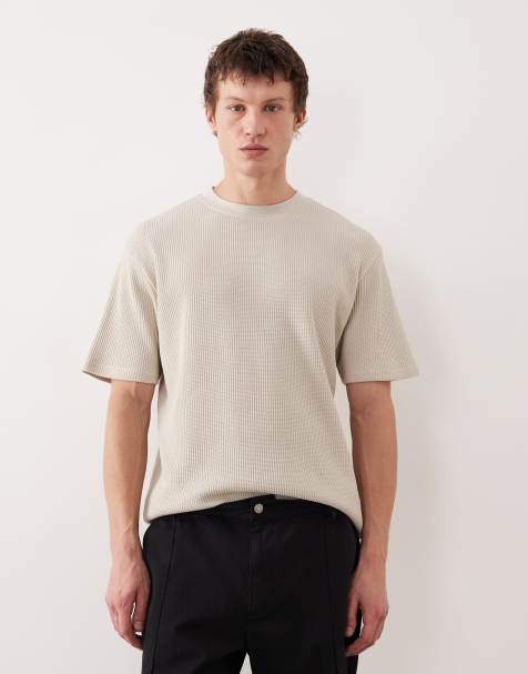 ASOS DESIGN relaxed heavyweight t-shirt in cream waffle knit - view 1