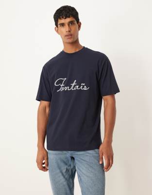 Asos Design Relaxed Heavyweight T-shirt With Text Embroidery In Black