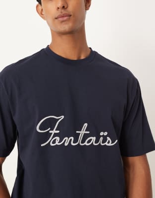 Asos Design Relaxed Heavyweight T-shirt With Text Embroidery In Black