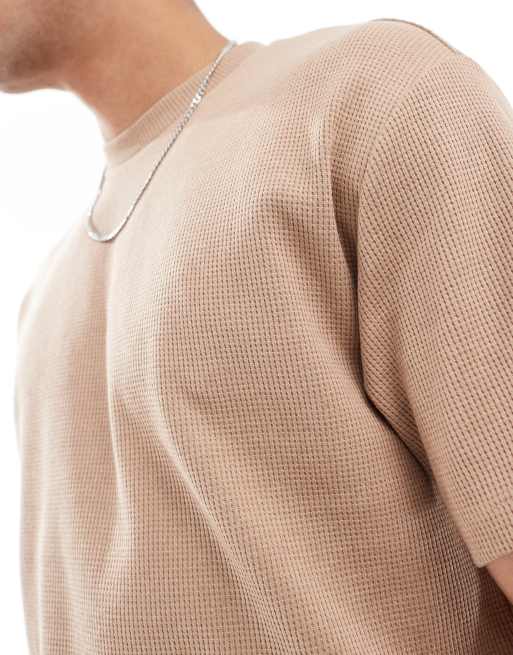 ASOS DESIGN relaxed heavyweight waffle t-shirt in neutral, 3 of 4