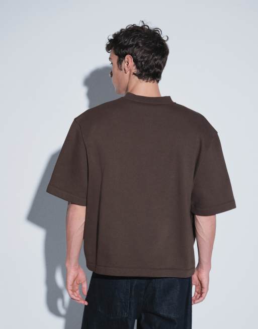 ASOS DESIGN relaxed henley top with 3/4 sleeve in brown, 3 of 5