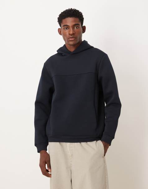ASOS DESIGN relaxed hoodie in navy scuba-style fabric - view 1