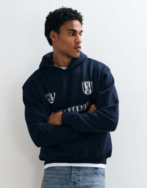 ASOS DESIGN relaxed hoodie met pigmentprint in blauw, 2 van 5