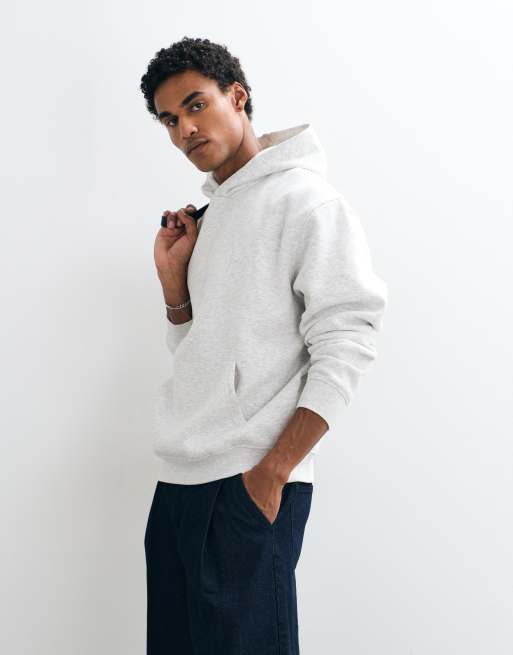 ASOS DESIGN relaxed hoodie with back puff print in grey marl, 4 of 9