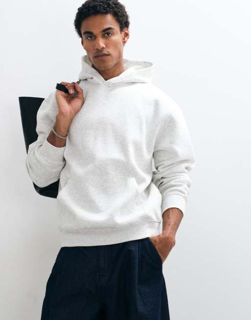 ASOS DESIGN relaxed hoodie with back puff print in grey marl, 5 of 9