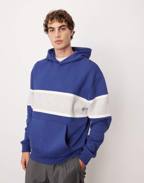 ASOS DESIGN relaxed hoodie with colour blocking in navy - view 1