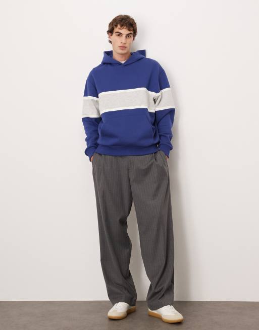 ASOS DESIGN relaxed hoodie with colour blocking in navy, 2 of 5