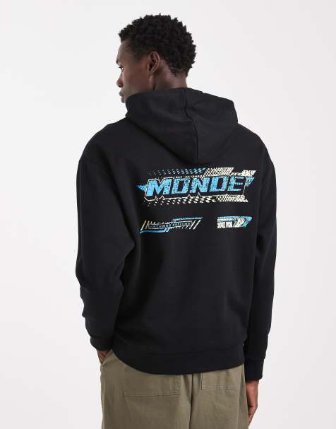 ASOS DESIGN relaxed hoodie with crackle racing print in black - view 1