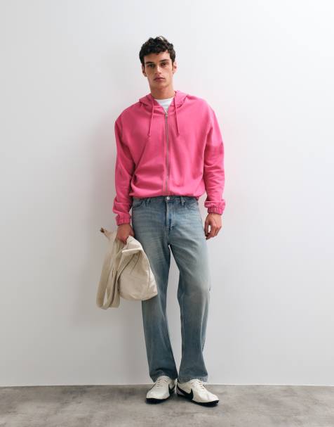 ASOS DESIGN relaxed hoodie with drawcords in pink wash - view 1