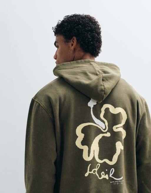 ASOS DESIGN relaxed hoodie with floral print in washed khaki, 3 of 5
