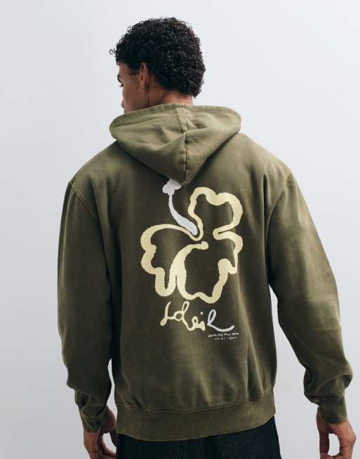 ASOS DESIGN relaxed hoodie with floral print in washed khaki, 5 of 5