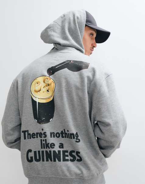 ASOS DESIGN relaxed hoodie with Guinness print in Grey Marl - view 1