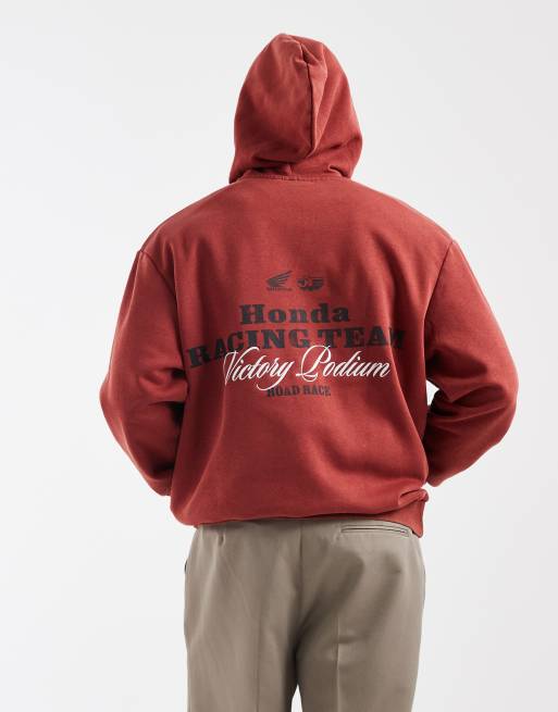 ASOS DESIGN relaxed hoodie with Honda Racing print in dark red, 2 of 5