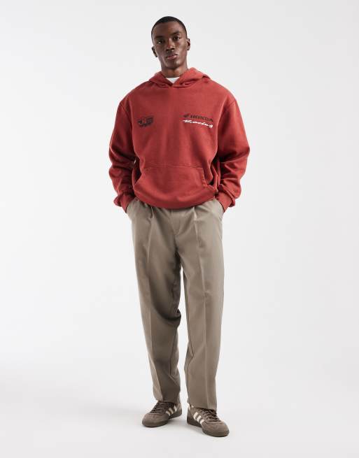 ASOS DESIGN relaxed hoodie with Honda Racing print in dark red, 3 of 5