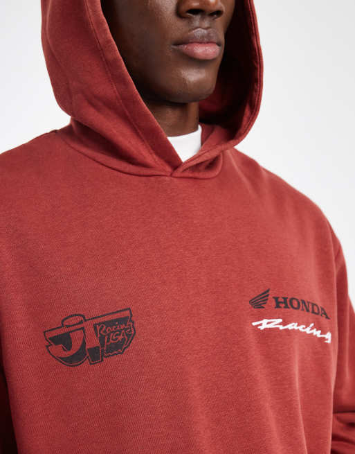 ASOS DESIGN relaxed hoodie with Honda Racing print in dark red, 4 of 5
