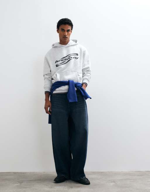 ASOS DESIGN relaxed hoodie with layered ribs & pigment print in ice marl poly cotton, 3 of 5