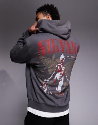 Asos Design Relaxed Hoodie With Nirvana Print In Gray