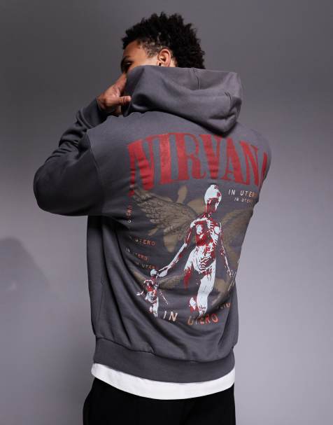 ASOS DESIGN relaxed hoodie with Nirvana print in grey - view 1