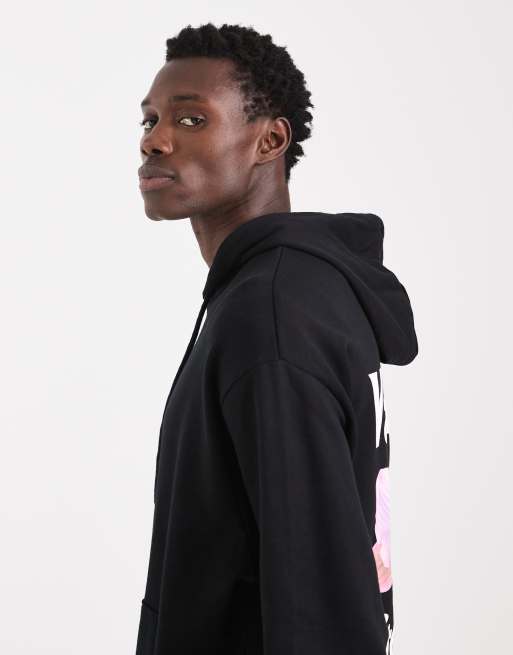 ASOS DESIGN relaxed hoodie with photographic floral print in black, 4 of 5