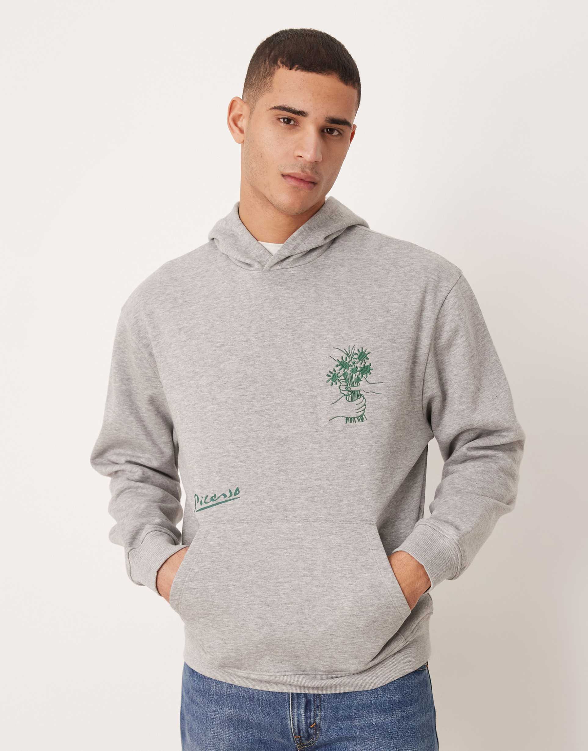 asos design relaxed hoodie with picasso print in gray