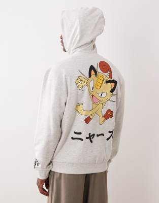 Asos Design Relaxed Hoodie With Pokemon Meowth Prints In Multi