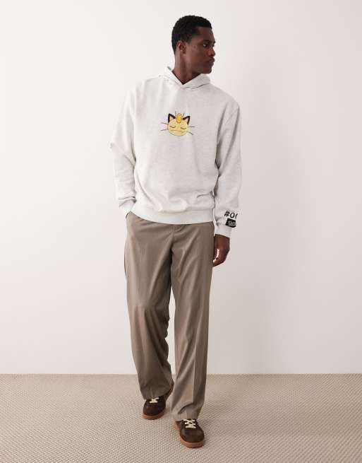 ASOS DESIGN relaxed hoodie with Pokemon Meowth prints in ice marl, 4 of 4