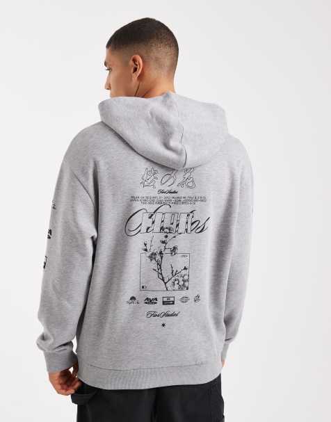ASOS DESIGN relaxed hoodie with print in heather gray - view 1