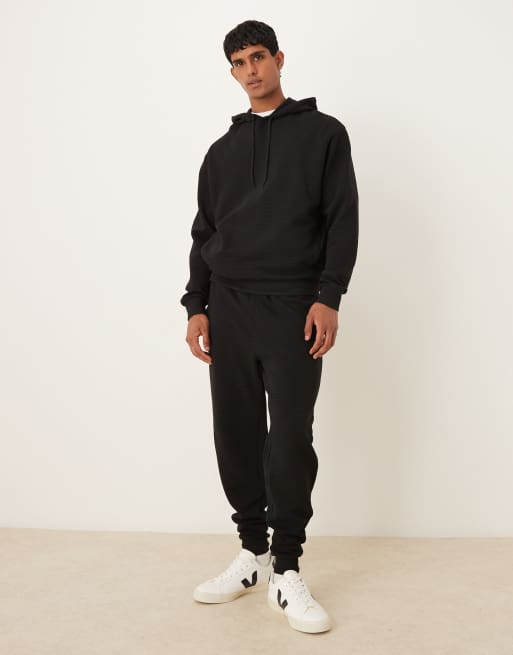 ASOS DESIGN relaxed hoodie with ribbed texture in black - part of a set, 2 of 5