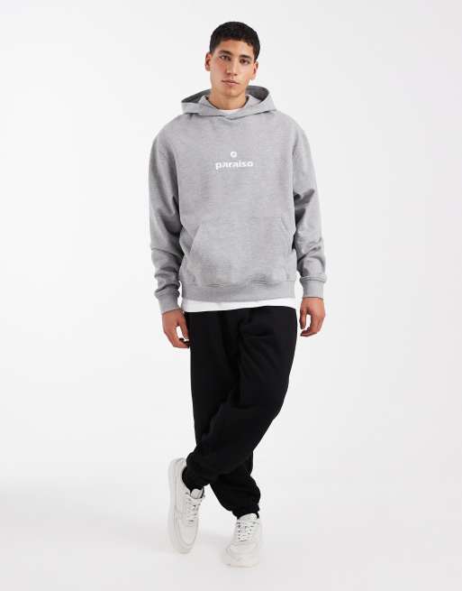 ASOS DESIGN relaxed hoodie with text print in grey marl, 2 of 5