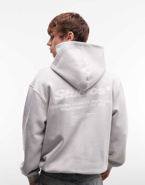 ASOS DESIGN relaxed hoodie with text print in grey - view 1