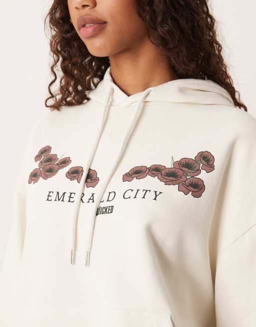 ASOS DESIGN relaxed hoodie with WICKED print in Ecru, 2 of 4