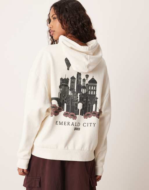 ASOS DESIGN relaxed hoodie with WICKED print in Ecru, 4 of 4