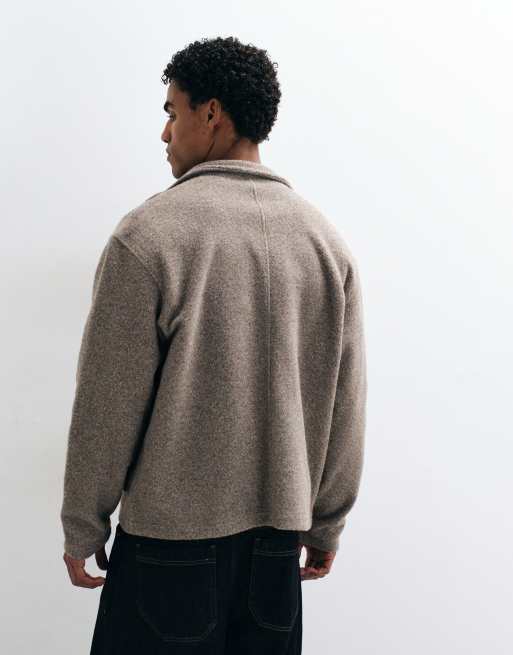 ASOS DESIGN relaxed jacka med dragkedja hela vägen i ulllook i beige, 4 av 5