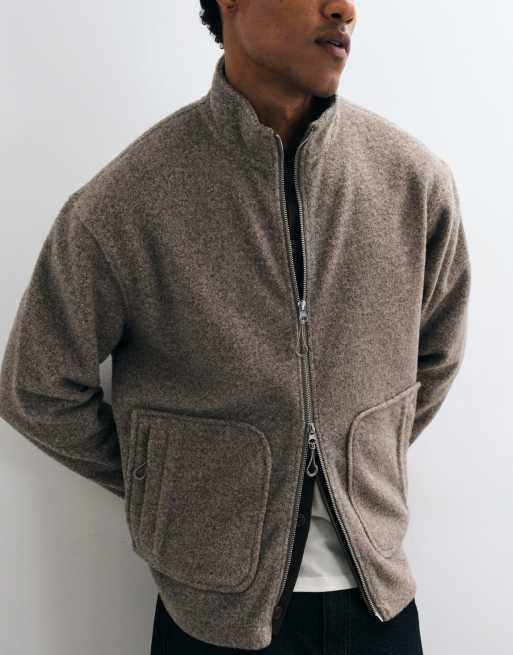 ASOS DESIGN relaxed jacka med dragkedja hela vägen i ulllook i beige, 5 av 5