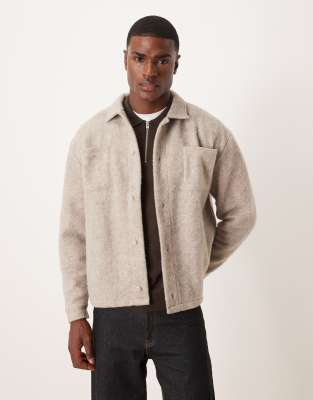 Asos Design Relaxed Jacket With Wool Look In Neutral