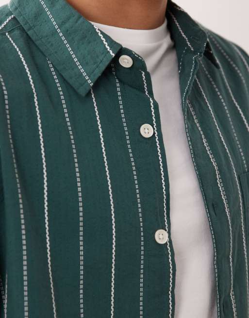 ASOS DESIGN relaxed jacquard stripe shirt in green, 3 of 5