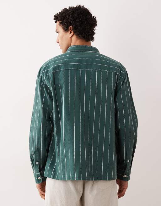 ASOS DESIGN relaxed jacquard stripe shirt in green, 5 of 5