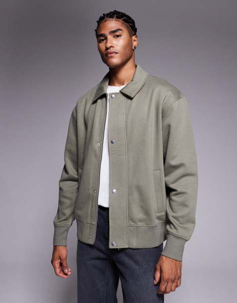ASOS DESIGN relaxed jersey bomber jacket in khaki - view 1
