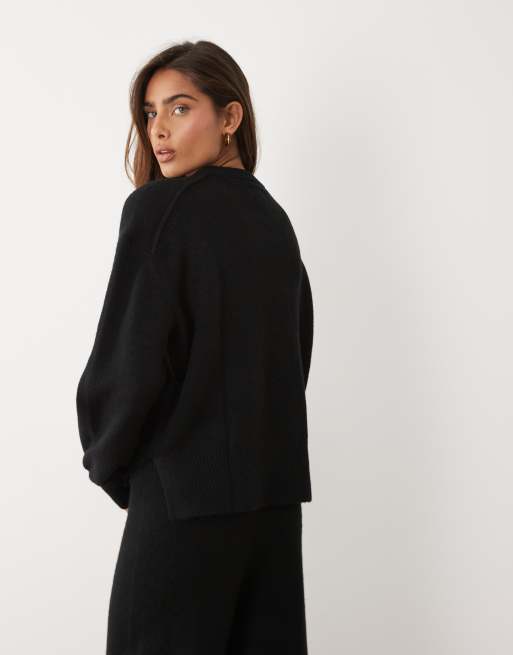 ASOS DESIGN relaxed jumper with side split detail in black - BLACK, 4 of 4