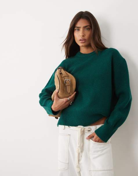 ASOS DESIGN relaxed jumper with side split detail in forest green - view 1