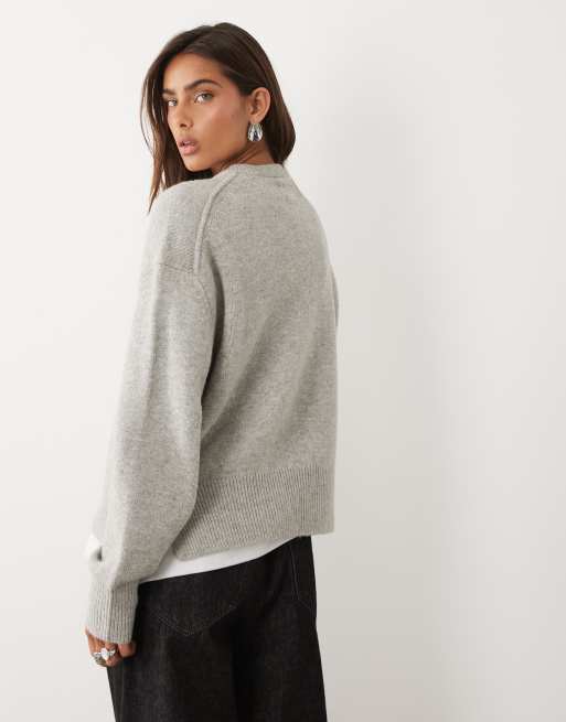 ASOS DESIGN relaxed jumper with side split detail in grey, 4 of 4