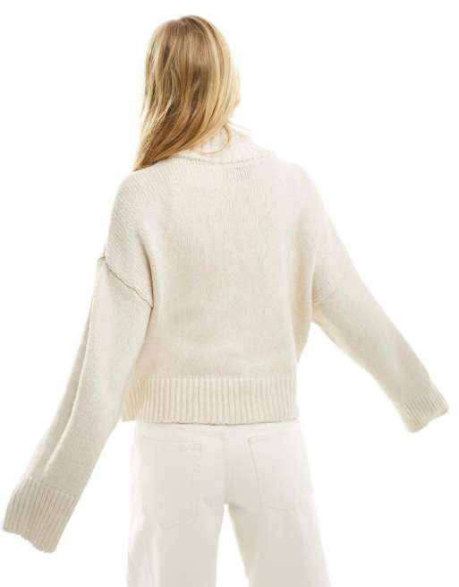 ASOS DESIGN relaxed jumper with zip collar in cream ASOS