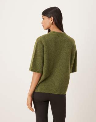 Asos Design Relaxed Knit Alpaca T-shirt In Green