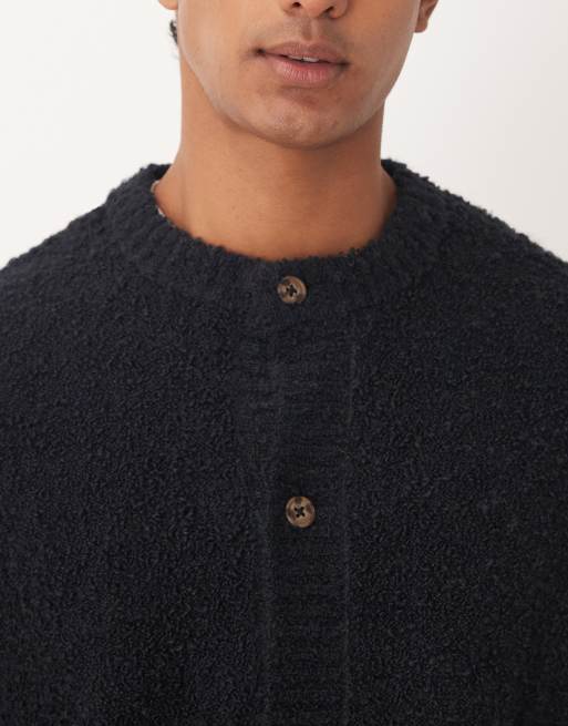ASOS DESIGN relaxed knit boucle crew neck cardigan in navy