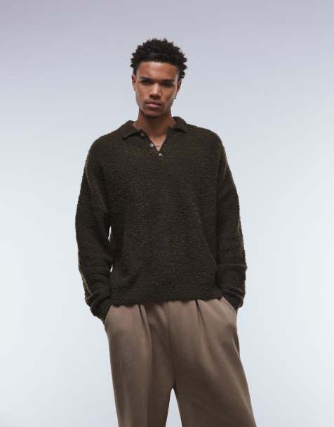 ASOS DESIGN relaxed knit boucle polo in gray - view 1