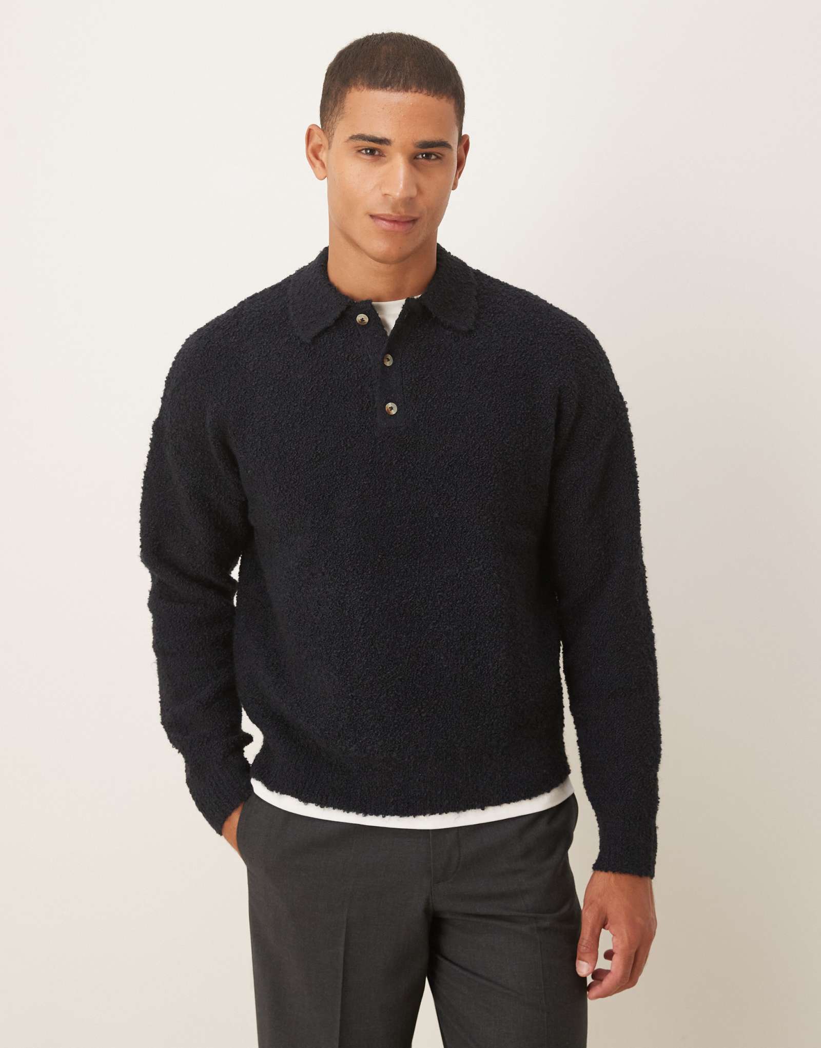 Рубашка-поло из букле свободного кроя темно-синего цвета от ASOS DESIGN