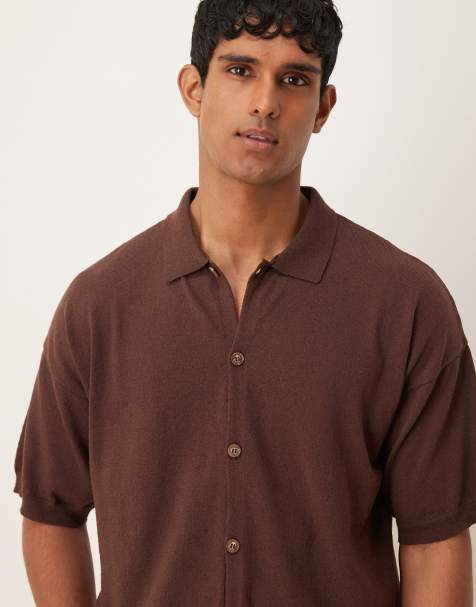 ASOS DESIGN relaxed knit button through in brown - view 1