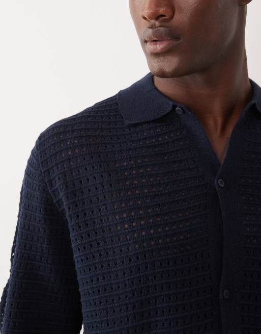 ASOS DESIGN relaxed knit button through in navy, 3 of 5