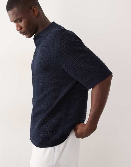 ASOS DESIGN relaxed knit button through in navy, 4 of 5